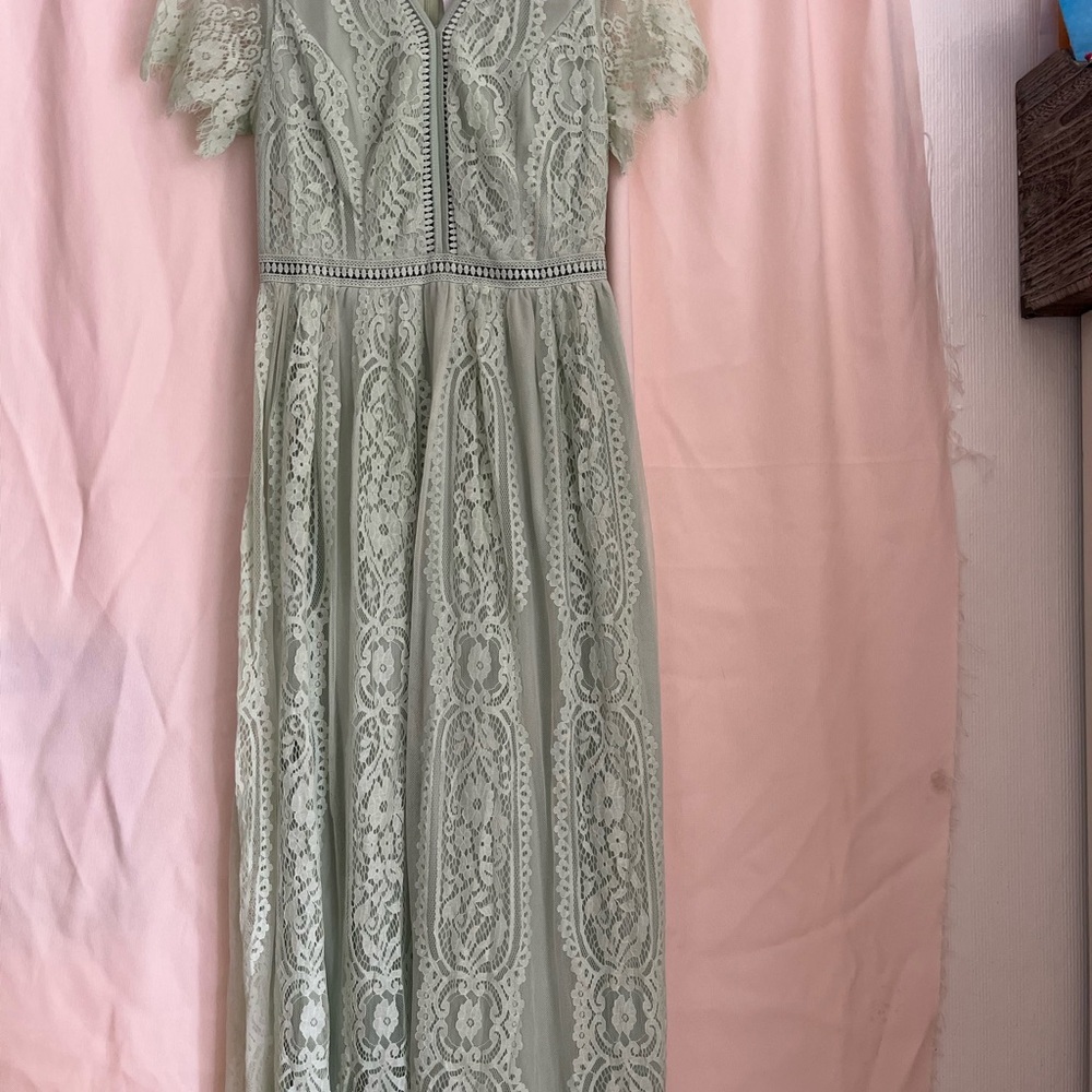 Green Flutter Sleeve Sundress for Wedding Guest length 55 inches
